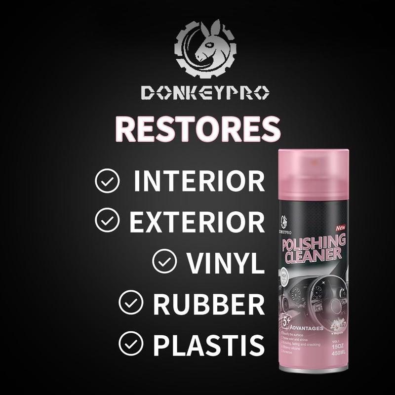 DONKEYPRO Car Interior Cleaner, Polishing Cleaner Detailer Spray for Vehicle Detailing, 450ml Aerosol 15 fl oz with Iron Can (1-pack) - Image 1